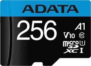 ADATA 256GB Premier microSDXC UHS-I / Class 10 V10 A1 Memory Card with SD Adapter, Speed Up to 100MB/s (AUSDX256GUICL10A1-RA1)