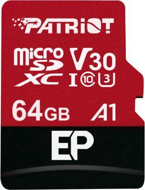 Patriot Memory 64GB EP Series MicroSDXC U3, A1, V30. 4K Memory Card with Adapter, Reads 100MB/s, Writes 80MB/s