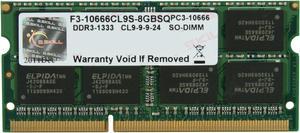 G.SKILL 8GB 204-Pin DDR3 SO-DIMM DDR3 1333 (PC3 10666) Laptop Memory Model F3-10666CL9S-8GBSQ
