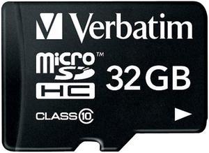 Verbatim 32GB microSDHC Flash Card w/ Adapter Model 44083