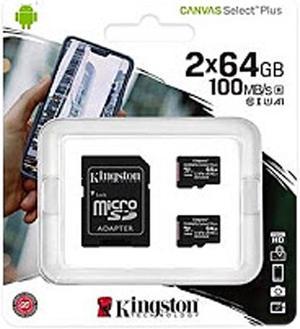 Kingston Canvas Select Plus 128GB 64GB x 2 microSDXC Flash Memory Model SDCS264GB2P1ACR