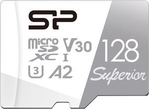 Silicon Power 128GB Superior microSDXC UHSI U3 V30 4K A2 Memory Card with Adapter SU128GBSTXDA2V20AB