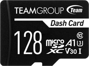 Team 128GB Dash Card  microSDXC UHS-I/U3 Class 10 A1 V30 Memory Card with Adapter, Compatible for cams, Speed Up to 100MB/s (TDUSDX128GUHS03)