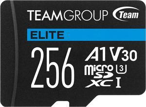 Team Group 256GB Elite microSDXC UHS-I U3, V30, A1, 4K UHD Micro SD Card with SD Adapter, Speed Up to 100MB/s (TEAUSDX256GIV30A103)