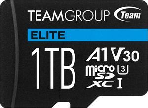 Team Group 1TB Elite microSDXC UHS-I U3, V30, A1, 4K UHD Micro SD Card with SD Adapter, Speed Up to 100MB/s (TEAUSDX1TIV30A103)
