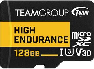Team 128GB High Endurance microSDXC UHS-I U3, V30 Memory Card with Adapter, Speed Up to 100MB/s (THUSDX128GIV3002)
