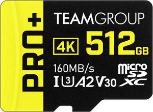 Team 512GB Pro+ microSDHC UHS-I/U3 Class 10 Memory Card with Adapter, compatible with Nintendo-Switch, Steam Deck, and ROG Ally, Speed Up to 160MB/s (TPPMSDX512GIA2V3003)
