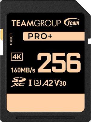 Team Group 256GB PRO+ SDXC U3 V30 A2 4K SD Card, Read/Write Speed Up to 160/120MB/s (TPPSDX256GIA2V3001)