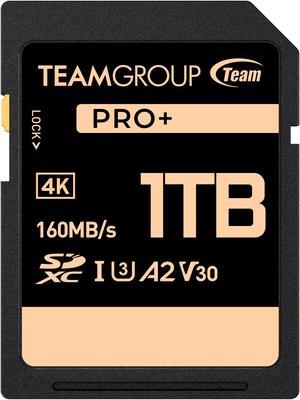 Team Group 1TB PRO+ SDXC U3 V30 A2 4K SD Card, Read/Write Speed Up to 160/90MB/s (TPPSDX1TIA2V3001)