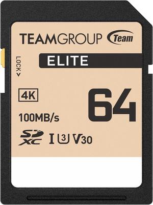 Team Group 64GB Elite 4K SD Card UHS-I U3 V30 Read/Write Speed Up to 100/50MB/s (TESDXC64GIV3069)