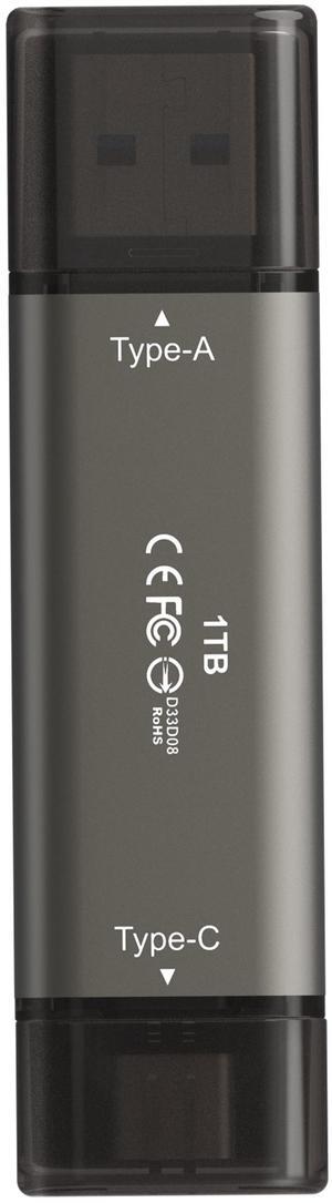 TEAM X2 MAX DRIVE 1TB Titanium USB 3.2 Gen2 External Solid State Flash Drive, Dual Interface Type-C and Type-A, Smartphone/Tablet/Laptop/PC/Chromebook Compatible, Speed Up to 1000MB/s (TX2MAX31TBT01)