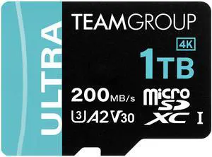 Team 1TB Ultra-Fast microSDXC UHS-I/U3 Memory Card with Adapter, compatible with Nintendo-Switch, Steam Deck, and ROG Ally, Speed Up to 200MB/s (TULMSDX1TIA2V3022503)