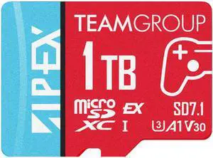 Team 1TB Ultra-Fast microSDXC UHS-I/U3 Memory Card with Adapter, compatible with Nintendo-Switch, Steam Deck, and ROG Ally, Speed Up to 800MB/s (TAPMSDE1TIV30A102)