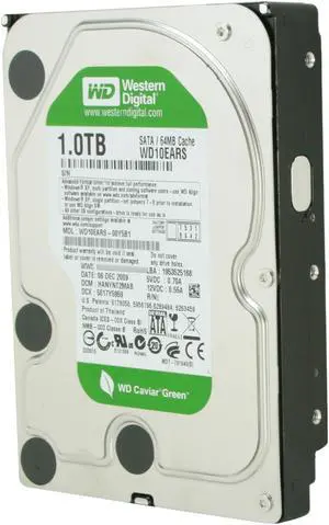 Western Digital WD Green WD10EARS 1TB 5400 RPM 64MB Cache SATA 3.0Gb/s 3.5" Internal Hard Drive Bare Drive