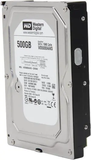 Western Digital Blue WD5000AAKS 500GB 7200 RPM 16MB Cache SATA 3.0Gb/s 3.5" Internal Hard Drive Bare Drive Western Digital Blue WD5000AAKS 500GB 7200 RPM 16MB Cache SATA 3.0Gb/s 3.5" Internal Hard Drive Bare Drive