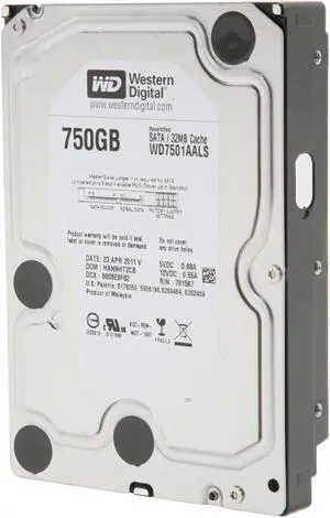 WD Black WD7501AALS 750GB 7200 RPM 32MB Cache SATA 3.0Gb/s 3.5" Hard Drive Bare Drive WD Black WD7501AALS 750GB 7200 RPM 32MB Cache SATA 3.0Gb/s 3.5" Hard Drive Bare Drive