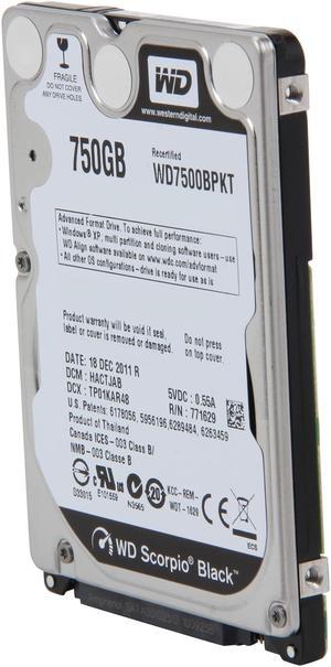 WD Scorpio Black WD7500BPKT 750GB 7200 RPM 16MB Cache SATA 3.0Gb/s 2.5" Internal Notebook Hard Drive Bare Drive