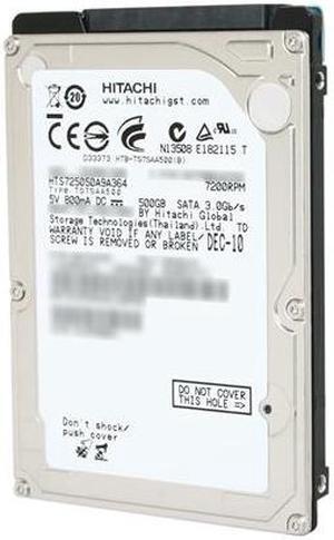Hitachi GST Travelstar 7K500 HTS725050A9A364 (0A72335) 500GB 7200 RPM 16MB Cache SATA 3.0Gb/s 2.5" Internal Notebook Hard Drive Bare Drive