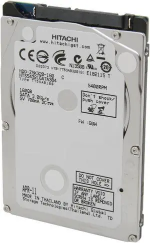 HGST Travelstar Z5K320 HTS543216A7A384 (0A78601) 160GB 5400 RPM 8MB Cache SATA 3.0Gb/s 2.5" Internal Notebook Hard Drive Bare Drive