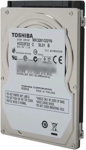 TOSHIBA MK3261GSYN 320GB 7200 RPM 16MB Cache SATA 3.0Gb/s 2.5" Internal Notebook Hard Drive