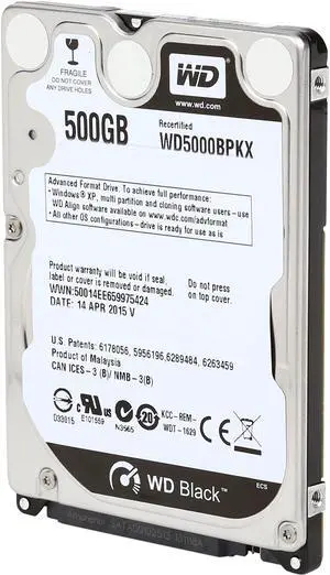 WD BLACK SERIES WD5000BPKX 500GB 7200 RPM 16MB Cache SATA 6.0Gb/s 2.5" Internal Notebook Hard Drive Bare Drive WD BLACK SERIES WD5000BPKX 500GB 7200 RPM 16MB Cache SATA 6.0Gb/s 2.5" Internal Notebook Hard Drive Bare Drive