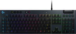 Logitech G815 LIGHTSYNC RGB Mechanical Gaming Keyboard with Low Profile GL Linear key switch, 5 programmable G-keys,USB Passthrough, dedicated media control - Linear, Black