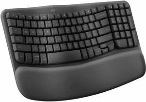 Logitech Wave Keys Wireless Ergonomic Keyboard with Cushioned Palm Rest Comfortable Natural Typing EasySwitch Bluetooth Logi Bolt Receiver for MultiOS WindowsMac  Graphite