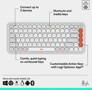 Logitech POP ICON KEYS Wireless Bluetooth Keyboard, Comfortable Typing, Programmable Keys, Easy-Switch Between up to 3 Devices, for Laptop, Tablet, PC - Off-White-Orange