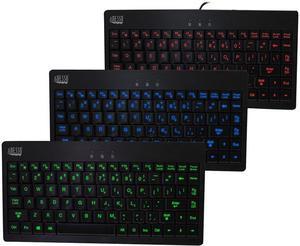 Adesso AKB-110EB SlimTouch 3 RGB colors illuminated Mini USB keyboard with multimedia hot keys, 2X large print keycap