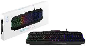 MSI FORGE GK100 Wired Gaming Keyboard, Full-Size 104-Key Membrane Keyboard, RGB Backlit, 19-Key Anti-Ghosting, Hotkey Media Control, for PC Gaming & Office, Black MSI FORGE GK100 Wired Gaming Keyboard, Full-Size 104-Key Membrane Keyboard, RGB Backlit, 19-Key Anti-Ghosting, Hotkey Media Control, for PC Gaming & Office, Black