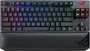 ASUS ROG Strix Scope RX TKL Wireless Deluxe  80 Gaming Keyboard TriMode Connectivity 24GHz RF Bluetooth Wired ROG RX Red Optical Mechanical Switches PBT Keycaps RGB Wrist Rest Black