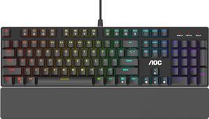  AOC Gaming Full RGB Mechanical Keyboard, 104-Key Outemu Blue Switches, Full NKRO, Detachable Wrist Rest, Light FX RGB, G-Menu Software (GK500)