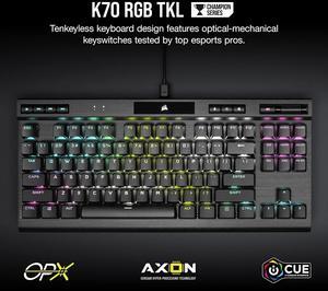 Corsair K70 RGB TKL CHAMPION SERIES Tenkeyless Optical-Mechanical Gaming Keyboard - OPX RGB Keyswitches, PBT Double-Shot Keycaps, Detachable USB-C Cable - Black