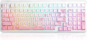 DAREU EK98 Pro Sakura Pink 98-key Wireless Gaming Mechanical Keyboard, Hot-Swap Sockets, Side-Print PBT Keycaps, 4000mAh Battery, RGB Backlit, BT/2.4GHz/USB-C, Compatible with Windows Mac DAREU EK98 Pro Sakura Pink 98-key Wireless Gaming Mechanical Keyboard, Hot-Swap Sockets, Side-Print PBT Keycaps, 4000mAh Battery, RGB Backlit, BT/2.4GHz/USB-C, Compatible with Windows Mac