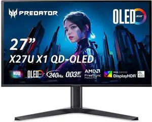 Acer Predator X27U X1bmiiphx 27" WQHD (2560 x 1440) Widescreen OLED Gaming Monitor with AMD FreeSync Premium pro, 240Hz Refresh Rate, 0.03ms Response Time, 1000nits @ HDR 3%, DCI-P3 99%, Delta E<2, (1