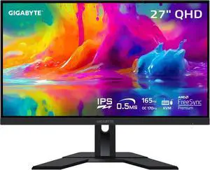 GIGABYTE - M27Q (2023) - 27" IPS Gaming Monitor - QHD 2560x1440 - 165Hz/OC 170Hz - 1ms MPRT - AMD FreeSync Premium - Type C KVM - HDMI, DP, Type C - Height Adjustable - Black