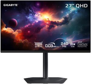 GIGABYTE - MO27Q2 - 27" QD-OLED Gaming Monitor - QHD 2560x1440 - 240Hz - 0.03ms GTG - AMD FreeSync Premium Pro - Type C KVM - HDMI, DP - Height Adjustable - Black