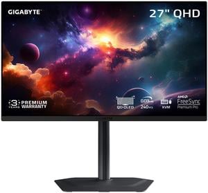 GIGABYTE - MO27Q2 - 27" QD-OLED Gaming Monitor - QHD 2560x1440 - 240Hz - 0.03ms GTG - AMD FreeSync Premium Pro - Type C KVM - HDMI, DP - Height Adjustable - Black