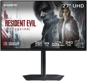 GIGABYTE 27" UHD 4K 240Hz with AMD FreeSync Premium Pro &, G-SYNC Compatible HDR400 USB-C KVM OLED Gaming Computer Monitor with Height adjustable, pivot, tilt and swivel stand MO27U2 GIGABYTE 27" UHD 4K 240Hz with AMD FreeSync Premium Pro &, G-SYNC Compatible HDR400 USB-C KVM OLED Gaming Computer Monitor with Height adjustable, pivot, tilt and swivel stand MO27U2