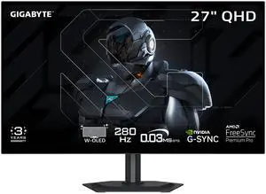 GIGABYTE -  MO27Q28G - 27" W-OLED Gaming Monitor - QHD 2560x1440 - 280Hz - 0.03ms GTG - AMD FreeSync Premium Pro, G-SYNC Compatible - Type-C KVM - HDMI, DP, Type-C - Height and Tilt Adjustable - Black