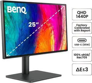 BenQ PD2506Q 25 Inch DesignVue 2K QHD 60 Hz IPS Computer Monitor for Designers with 95% P3 Display, MacBook Ready, 100% sRGB, HDR10, USB-C (65W), Daisy Chain, KVM Switch and Calibration Report