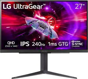 LG 27" 240 Hz IPS QHD(2560 x 1440) Gaming Monitor Nvidia G-Sync Compatible DCI-P3 95% (CIE1976) UltraGear 27GR83Q-B