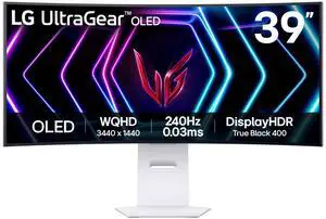 LG 39GS95QE 39-inch Ultragear OLED Curved Gaming Monitor WQHD 800R 240Hz 0.03ms DisplayHDR True Black 400 AMD FreeSync Premium Pro NVIDIA G-Sync HDMI 2.1 DisplayPort Tilt/Height/Swivel Stand White