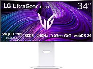 LG 34" 240 Hz OLED WQHD Gaming Monitor FreeSync Premium & G-Sync Compatible DCI-P3 98.5% (CIE1976) UltraGear 34GX90SA-W.AUS
