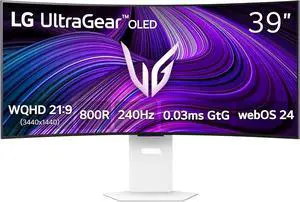 LG 39" 240 Hz OLED QHD Gaming Monitor 0.03ms (GtG at Faster) FreeSync Premium & G-Sync Compatible DCI-P3 98.5% (CIE1976) Curved UltraGear 39GX90SA-W