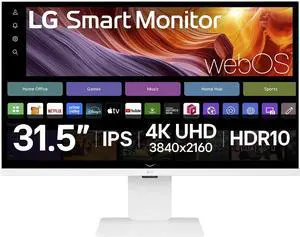 LG 32U830SA-W 31.5” 4K UHD IPS Smart Monitor with webOS, USB-C 65W, ThinQ Home Dashboard, AirPlay 2, Bluetooth, Streaming Apps, Remote Work Ready, Tilt & Height Adjustable, White