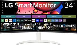 LG 34" Smart Monitor WQHD 21:9 Curved Screen 100Hz with webOS - 34SR63QA-W