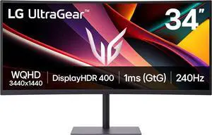 LG 34G630A-B 34-Inch Ultragear WQHD (3440 x 1440) Curved Gaming Monitor, 240Hz, 1ms, FreeSync Premium, DisplayHDR 400, Built-in Speaker, HDMI, DisplayPort, USB Type-C, Tilt/Height/Swivel Stand, Black