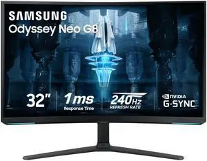 SAMSUNG Odyssey Neo G8 32" UHD 4K 240Hz FreeSync Premium Pro & G-Sync compatible 1ms Mini LED HDR2000 Curved Gaming Computer Monitor with Height Adjustable, Swivel, Pivot & Tilt stand LS32BG852NNXGO SAMSUNG Odyssey Neo G8 32" UHD 4K 240Hz FreeSync Premium Pro & G-Sync compatible 1ms Mini LED HDR2000 Curved Gaming Computer Monitor with Height Adjustable, Swivel, Pivot & Tilt stand LS32BG852NNXGO