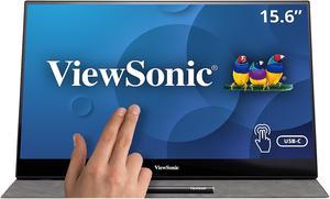 ViewSonic TD1655 15.6 Inch 1080p Portable Monitor with IPS Touchscreen, 2 Way Powered 60W USB C, Eye Care, Dual Speakers, Frameless Design, Built in Stand with Cover
